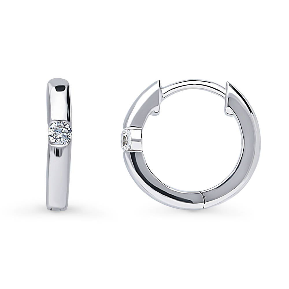 Solitaire Round CZ Hoop Earrings in Sterling Silver 0.12ct