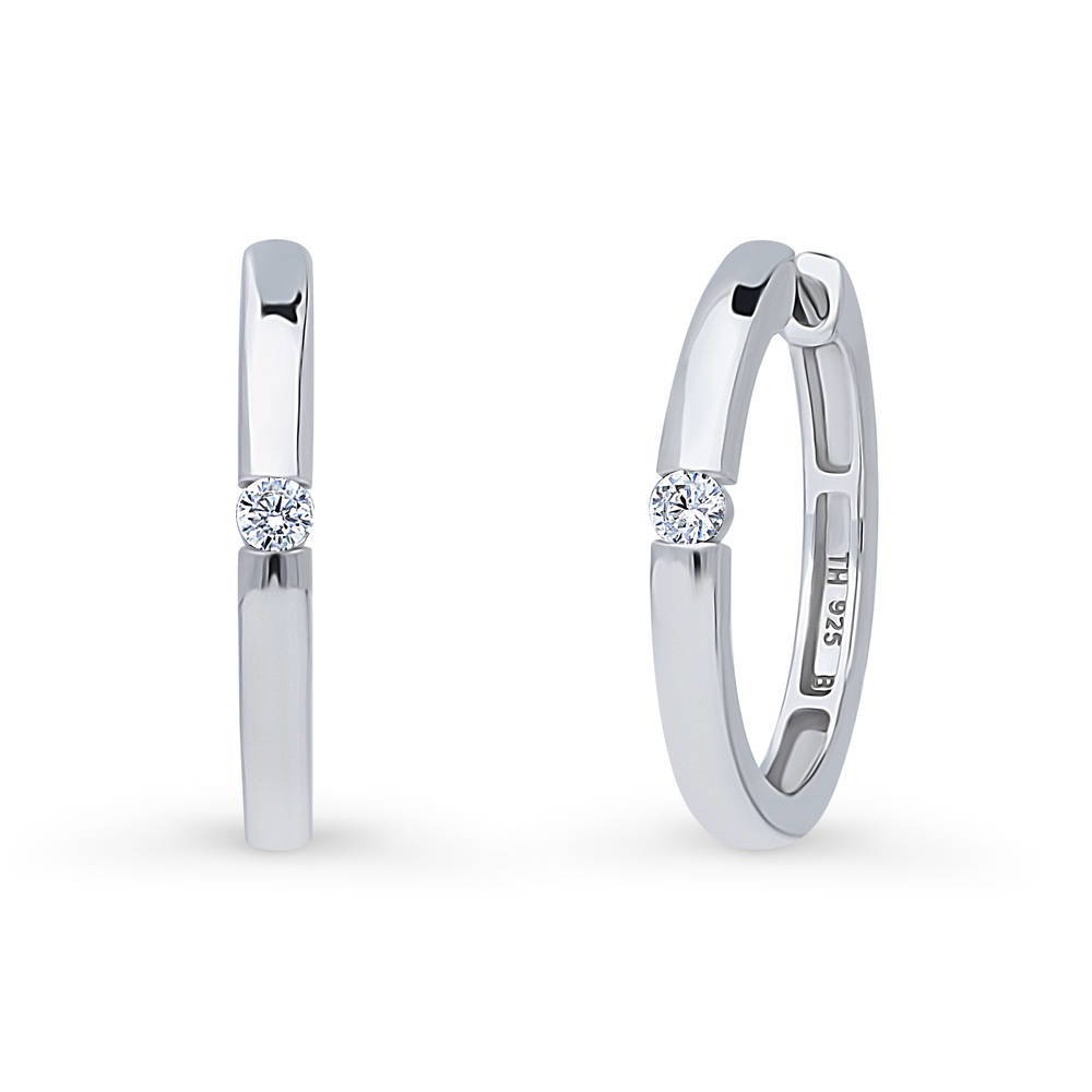 Solitaire Round CZ Hoop Earrings in Sterling Silver 0.12ct