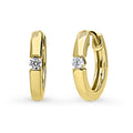 Solitaire CZ Small Hoop Earrings in Gold Flashed Sterling Silver, 0.55 inch