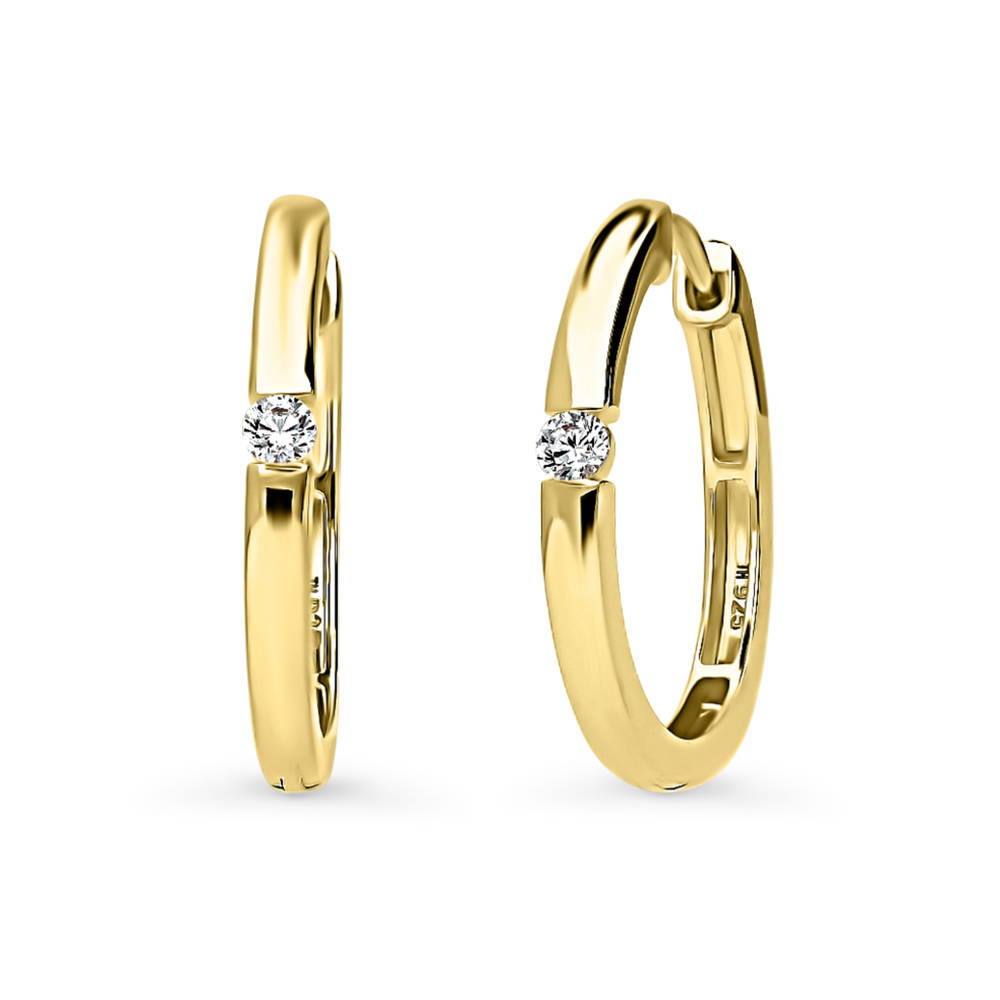 Solitaire Round CZ Hoop Earrings in Gold Flashed Sterling Silver 0.12ct