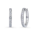 Bar CZ Medium Hoop Earrings in Sterling Silver, 0.82 inch