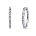 Bar CZ Medium Hoop Earrings in Sterling Silver, 1 inch