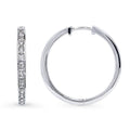 Front view of Bar CZ Medium Hoop Earrings in Sterling Silver, 1 inch