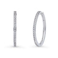 Bar CZ Medium Hoop Earrings in Sterling Silver, 1.25 inch