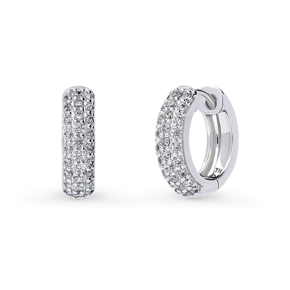 Dome CZ Small Hoop Earrings in Sterling Silver