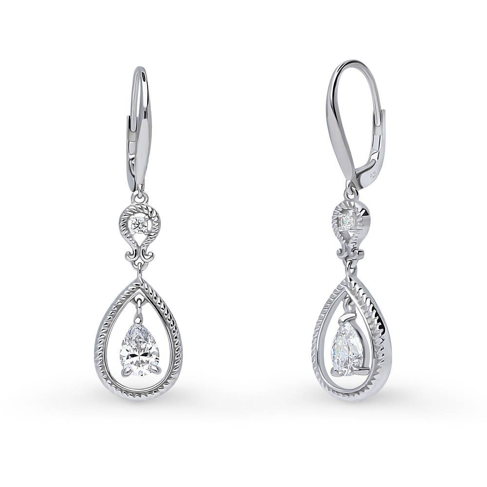 Cable Teardrop CZ Necklace and Earrings Set in Sterling Silver