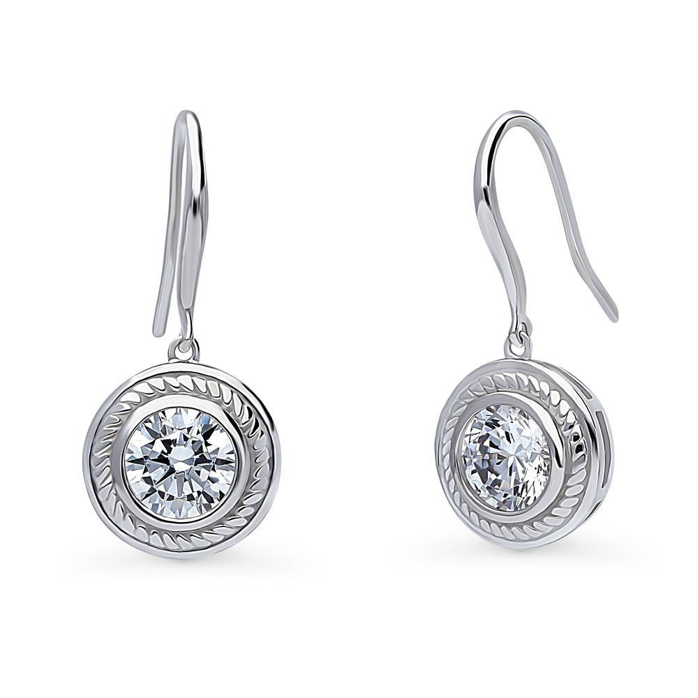 Solitaire 2.5ct Bezel Set Round CZ Dangle Earrings in Sterling Silver