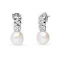 Solitaire Cultured Pearl Stud Earrings in Sterling Silver, Rhodium Plated