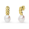 Solitaire Cultured Pearl Stud Earrings in Sterling Silver, Yellow Gold Flashed