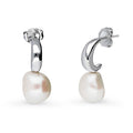 Solitaire Cultured Pearl Stud Earrings in Sterling Silver, Rhodium Plated