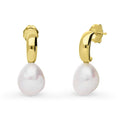 Solitaire Cultured Pearl Stud Earrings in Sterling Silver, Yellow Gold Flashed