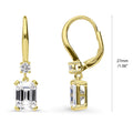 Front view of Solitaire Emerald Cut CZ Leverback Earrings in Sterling Silver, Yellow Gold Flashed