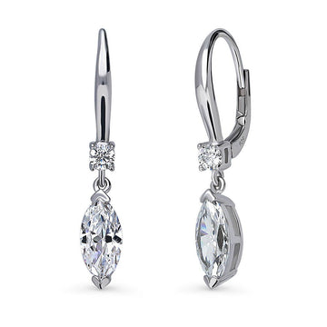 Solitaire 2ct Marquise CZ Leverback Dangle Earrings in Sterling Silver
