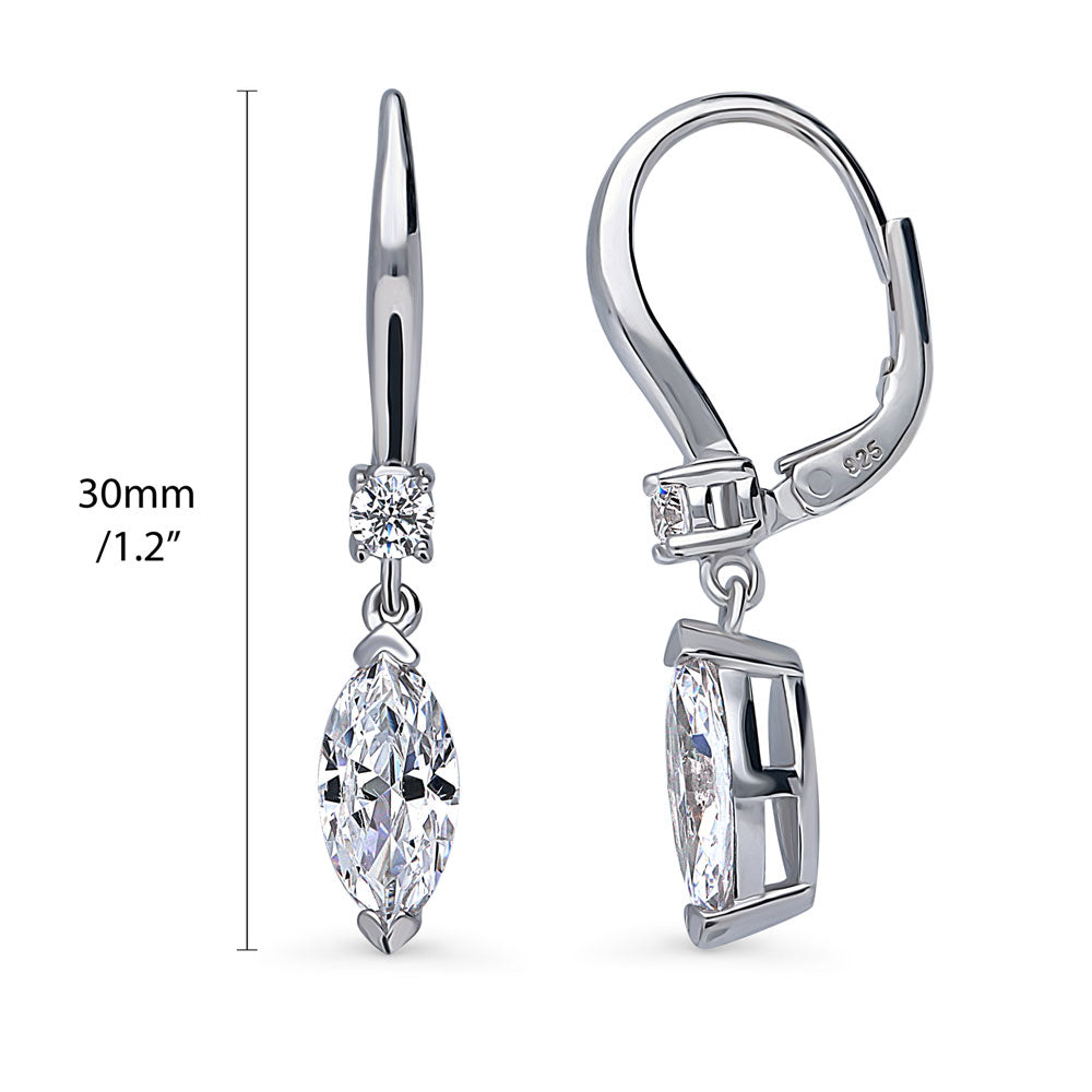 Solitaire 2ct Marquise CZ Leverback Dangle Earrings in Sterling Silver