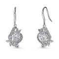 Heart Flower CZ Fish Hook Earrings in Sterling Silver, Clear Color