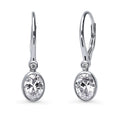 CZ Leverback Earrings in Sterling Silver, Rhodium Plated