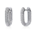 Rectangle CZ Medium Hoop Earrings in Sterling Silver 0.62 inch, Rhodium Plated