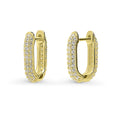 Rectangle CZ Medium Hoop Earrings in Sterling Silver 0.62 inch, Yellow Gold Flashed