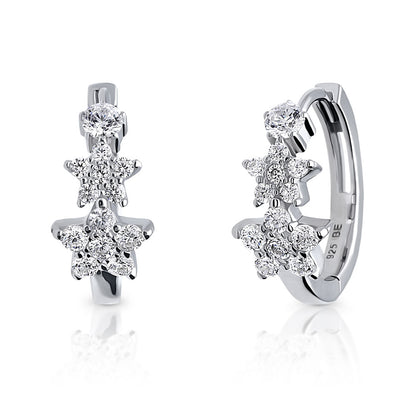 Star CZ Small Hoop Earrings in Sterling Silver 0.6"