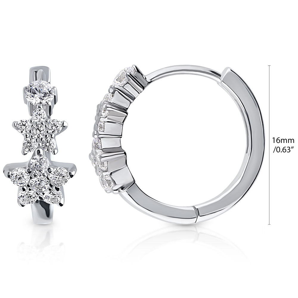 Front view of Star CZ Small Hoop Earrings in Sterling Silver 0.6 inch, 4 of 8