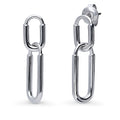 Paperclip Interlocking Earrings in Sterling Silver, Rhodium Plated