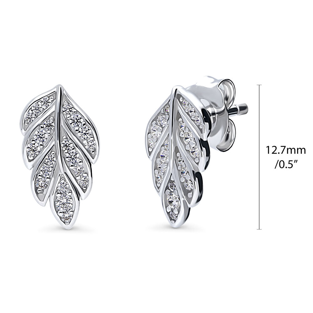 Leaf CZ Stud Earrings in Sterling Silver