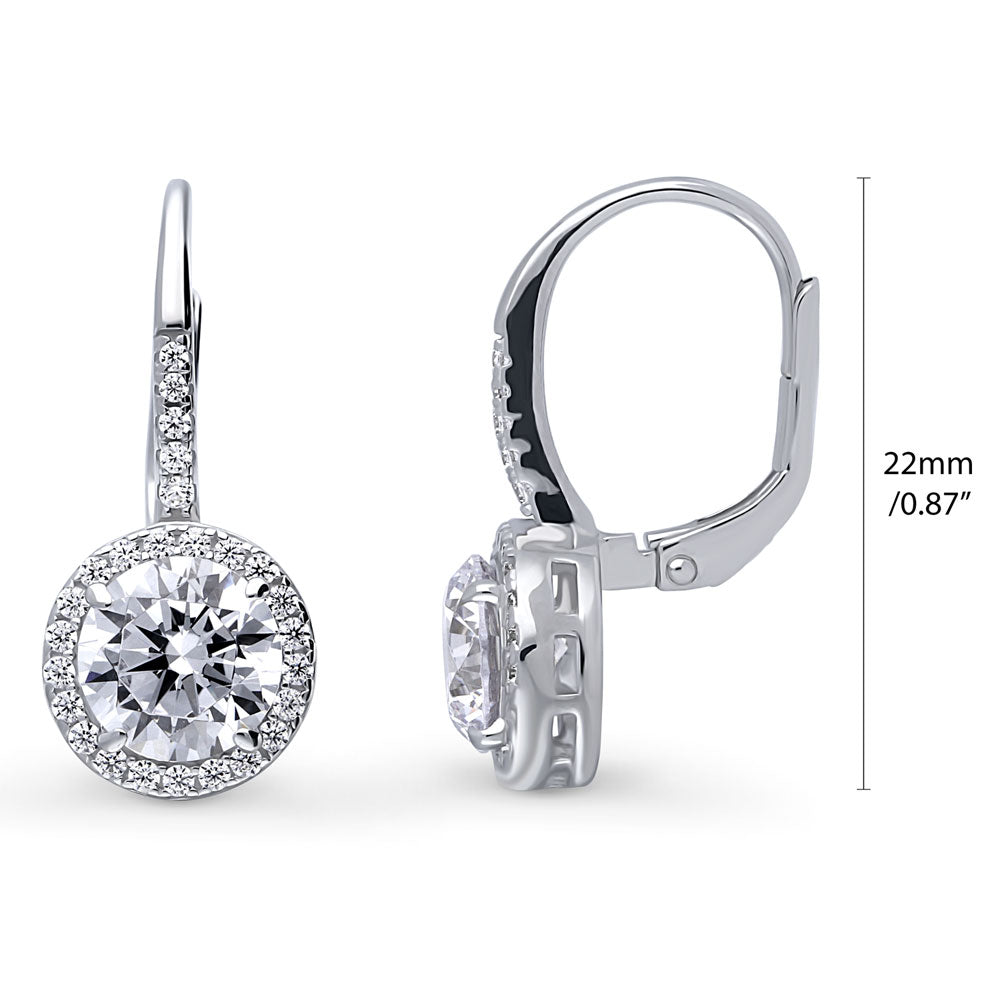 Solitaire 2.5ct Round CZ Leverback Dangle Earrings in Sterling Silver