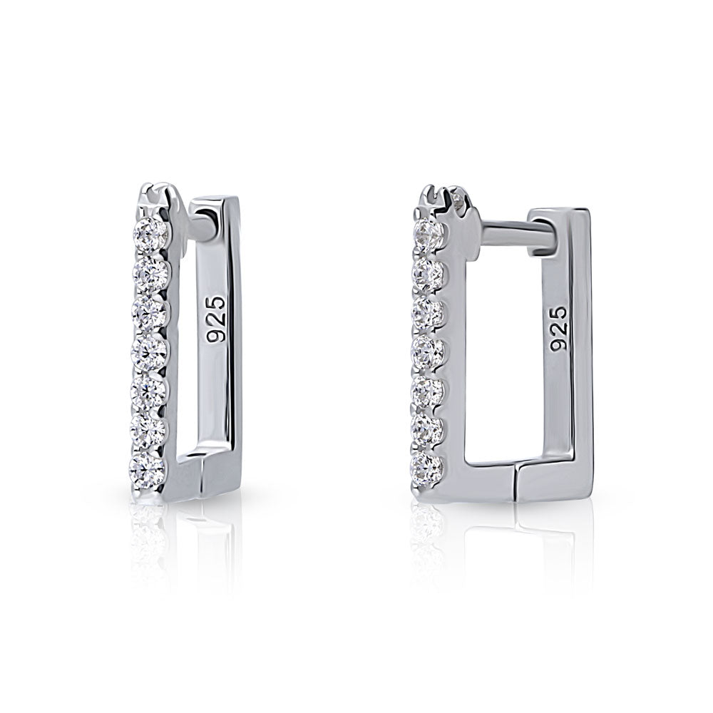 Rectangle CZ Mini Hoop Earrings in Sterling Silver 0.46"