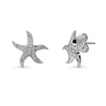 Starfish CZ Stud Earrings in Sterling Silver, Rhodium Plated