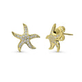 Starfish CZ Stud Earrings in Sterling Silver, Yellow Gold Flashed