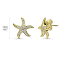 Front view of Starfish CZ Stud Earrings in Sterling Silver, Yellow Gold Flashed