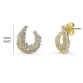 Front view of Cluster Wrap CZ Stud Earrings in Sterling Silver, Yellow Gold Flashed