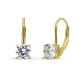 Solitaire CZ Leverback Earrings in Gold Flashed Sterling Silver, 6mm