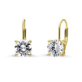 Solitaire CZ Leverback Earrings in Gold Flashed Sterling Silver, 7mm