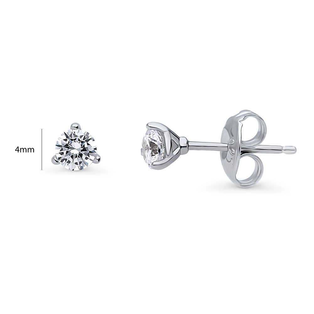 Halo Solitaire Round CZ Stud Earrings in Sterling Silver, 2 Pairs
