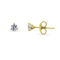 Solitaire CZ Stud Earrings in Gold Flashed Sterling Silver, 4mm