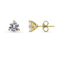 Solitaire CZ Stud Earrings in Gold Flashed Sterling Silver, 7mm