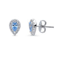 Halo Pear CZ Stud Earrings in Sterling Silver, Greyish Blue Color