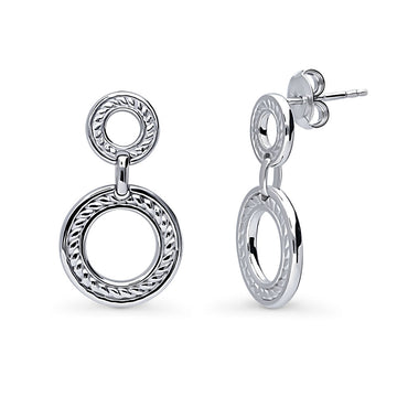Open Circle Cable Dangle Earrings in Sterling Silver