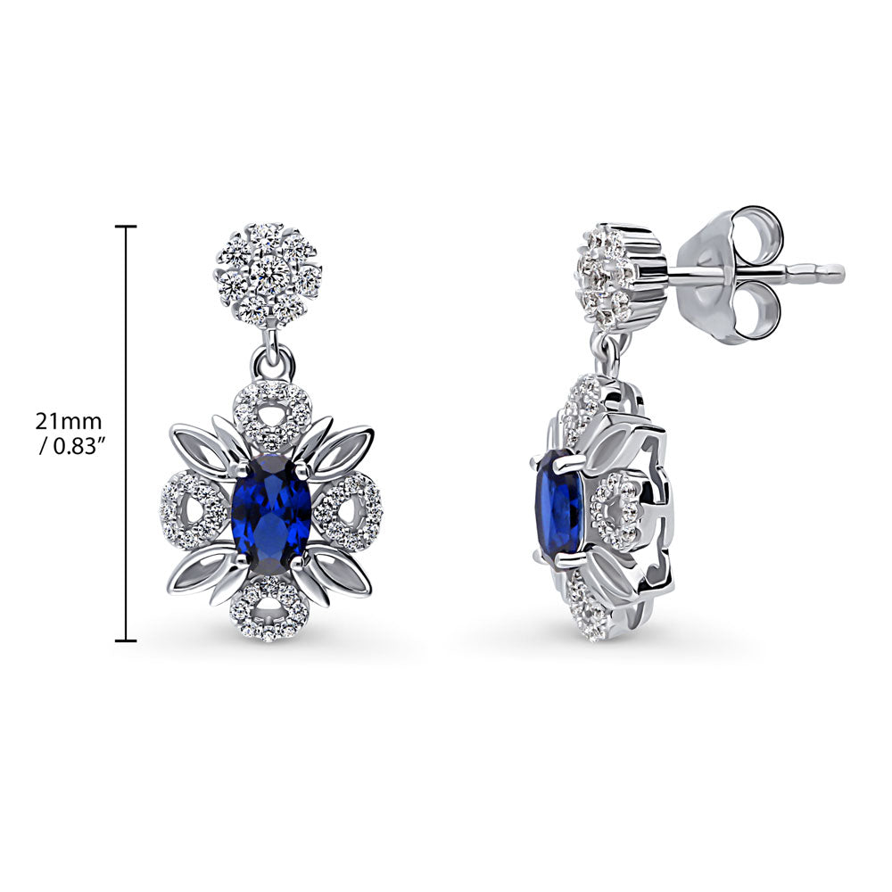 Flower Halo Simulated Blue Sapphire CZ Set in Sterling Silver