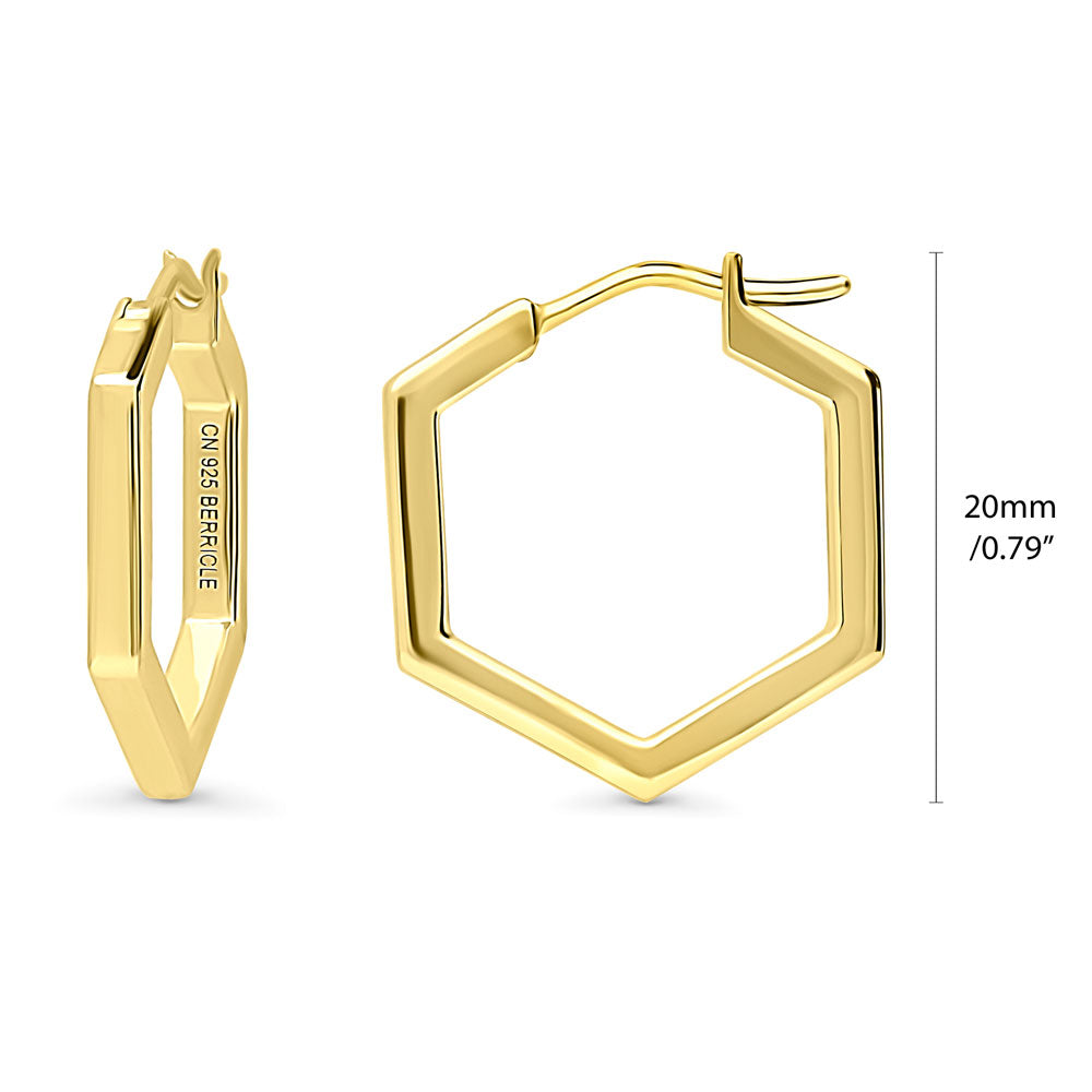 Hexagon Medium Hoop Earrings in Sterling Silver 0.79"