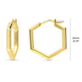 Front view of Hexagon Medium Hoop Earrings in Sterling Silver 0.79 inch, Yellow Gold Flashed