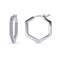 Hexagon CZ Inside-Out Hoop Earrings in Sterling Silver 0.8 inch, Rhodium Plated