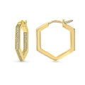 Hexagon CZ Inside-Out Hoop Earrings in Sterling Silver 0.8 inch, Yellow Gold Flashed