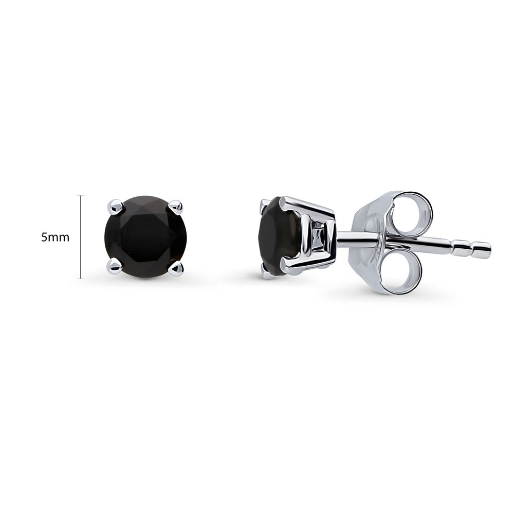 Solitaire Black Round CZ Stud Earrings in Sterling Silver