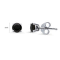 Front view of Solitaire Black CZ Stud Earrings in Sterling Silver, 5mm