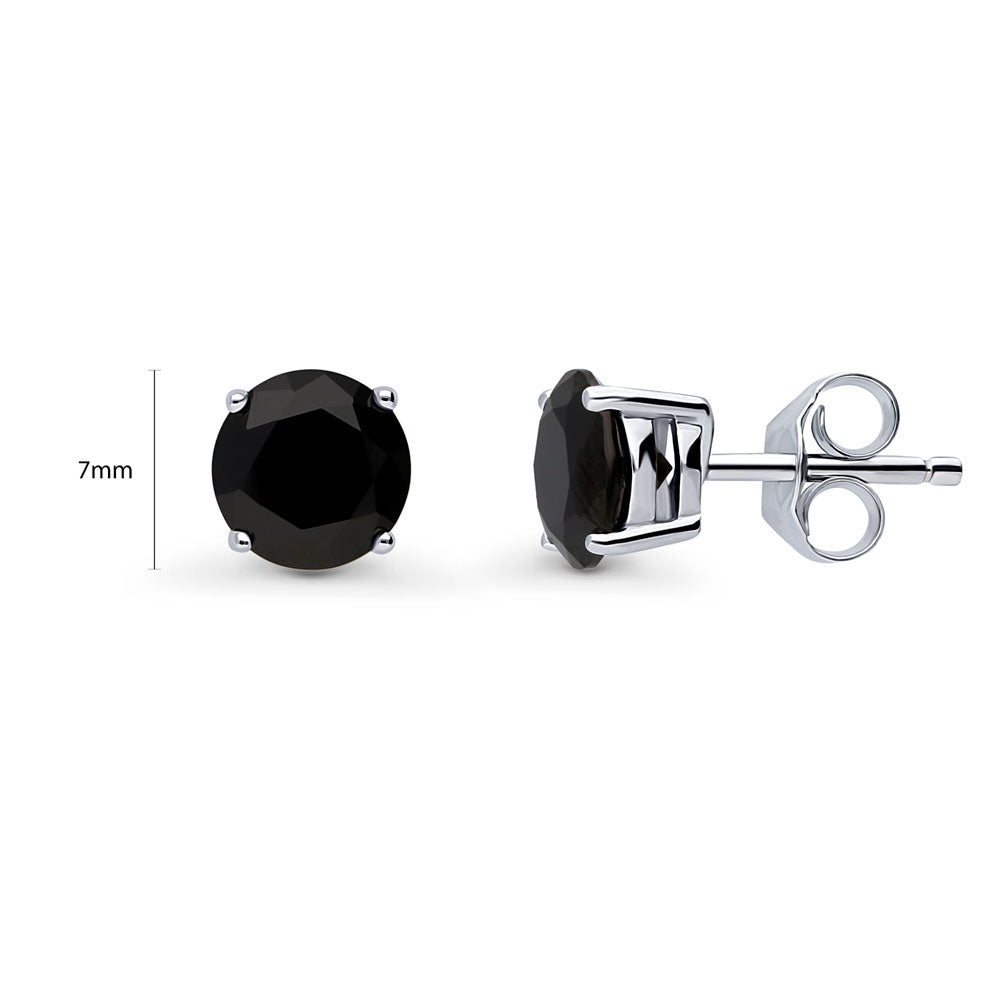 Solitaire Black Round CZ Stud Earrings in Sterling Silver