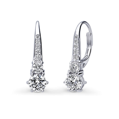 CZ Leverback Earrings in Sterling Silver