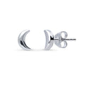 Crescent Moon Stud Earrings in Sterling Silver, Rhodium Plated