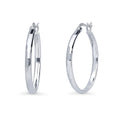 Medium Hoop Earrings in Sterling Silver 1.2 inch, Rhodium Plated